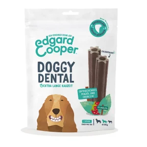 Begrenztes Angebot Sparpaket 2 x Edgard & Cooper Doggy Dental erfrischendes Minzöl und Erdbeere Hunde Snack M